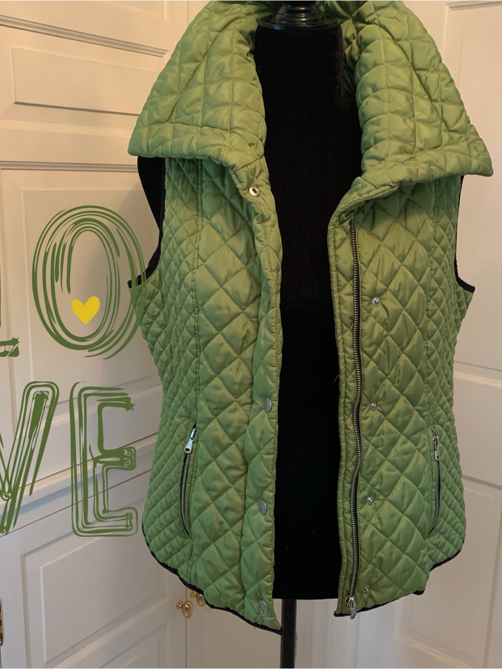Light Olive Quilted Women's Vest with High Collar